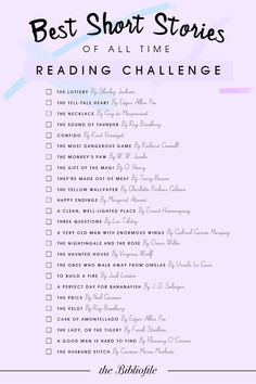 the best short stories of all time reading challenge is in this printable checklist