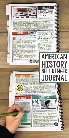 the american history bell ringer journal is open and ready to be filled with information