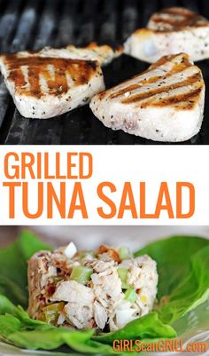 grilled tuna salad on a grill with lettuce