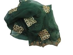 Pattern - an embroidered scarf. Ideal for - women/ girls. Occasion - formal or casual. Ideal for functions or parties. Fabric - organza silk, has a fine texture with a nice fall. Color - green, on green background floral embroidery, is with golden gota thread. Size - 36 x 88 inches approx. Can be wrapped in different styles. Care - gentle hand wash. For more such scarves please visit- For more such scarves For all orders, $120 and above, it will be express delivery through DHL confirmed delivery Scarf Gift Ideas, Green On Green, Beige Scarf, Woolen Scarves, Embroidered Scarf, Boho Scarfs, Background Floral, Green Scarf, Scarf Fashion