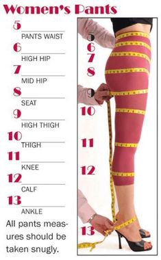 a woman measuring her waist with a tape and measurements on the bottom half of her leg