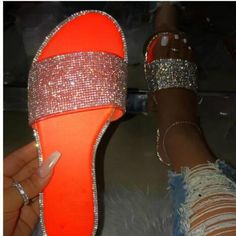 Bling Flip Flops, Mode Rose, Orange Sandals, Rhinestone Flats, Womens Sandals Summer, Rhinestone Sandals, Crystal Shoes, Womens Summer Shoes, March Madness