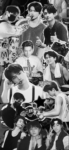 black and white collage of young men