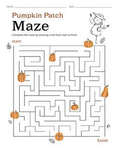 a pumpkin patch maze is shown in the middle of a page with an image of a cat