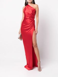 Shop Michelle Mason Asym silk gown with Express Delivery - FARFETCH Gown Red, Michelle Mason, Silk Chiffon Dress, Silk Gown, Satin Prom Dress, Red Colour, Red Silk, Long Length, Red Formal Dress