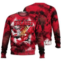 Brand Dunkare Air Max Sunder Gore Tex Fire Red Shirt SNEAKER Girl Money Drip Tie Dye All Over Print Unisex Sweatshirt Girl Money, Air Vapormax Plus, Max Black, Tie And Dye, Girls Sneakers, Red Shirt, Red Fire, Pink Shirt, Knitted Sweater