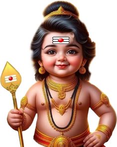 an image of a baby god with a spoon in his hand and the name on it's forehead