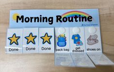 the morning routine cards have five stars and one has four different things on them,