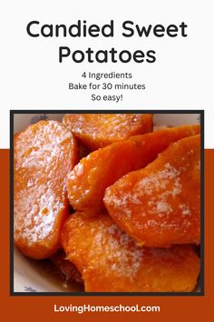 Candied Sweet Potatoes; These 4 simple ingredients make the most delicious side dish and can be made ahead! Eating these is like eating dessert first! #familysidedish #potatoes #sweetpotatoes #candiedsweetpotatoes #kidfriendlysidedish #lovinghomeschool #christmassidedish #thanksgivingsidedish #holidaysidedish Potato Recipes On Stove, Canned Sweet Potato Recipes, Christmas Side Dish Recipes, Sweet Potato Side Dish, Sweet Potato Sides, Sweet Potato Dishes, Potato Candy, Sweet Potatoes Recipe, Canning Sweet Potatoes