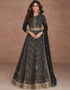 ✨ Experience celestial elegance with our Mercury Anarkali Style Salwar Kameez! ✨ 💫 The ethereal silver hue of Mercury will make you shine like a star, while the exquisite embroidery and intricate design will leave everyone mesmerized. ✨ Embrace celestial elegance with our Mercury Anarkali Style Salwar Kameez. ✨ #AnarkaliStyle #CelestialElegance #MercuryMagic #ArabicAttire #PinIt #ShopNow Anarkali Suits Bollywood, Shamita Shetty, Green Anarkali, Black Wedding Gowns, Stylish Gown, Georgette Gown, Georgette Anarkali, Gown With Dupatta, Modest Evening Dress