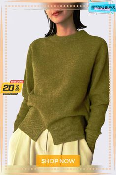 Green Daily Long Sleeve Plain Simple Regular Fit Sweater Chic Solid Color Crew Neck Outerwear, Crew Neck Winter Outerwear For Work, Fall Crew Neck Workwear Outerwear, Fall Workwear Crew Neck Outerwear, Fall Crew Neck Outerwear For Work, Classic Crew Neck Outerwear For Fall, Solid Color Crew Neck Outerwear For Fall, Solid Crew Neck Spring Outerwear, Fall Crew Neck Solid Color Outerwear