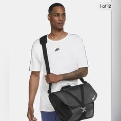 Nike Nsw Essentials Messenger Bag Db0498 010 Black/Iron Grey-White New Men's Os Nike White Everyday Bags, Nike Everyday Rectangular Shoulder Bag, Everyday Nike Rectangular Shoulder Bag, Nike Sporty Shoulder Bag, Rectangular Nike Shoulder Bag, Nike Casual Everyday Shoulder Bag, Nike Casual Shoulder Bag For Daily Use, Nike Casual Shoulder Bag For Everyday, Sporty Nike Shoulder Bag For Everyday Use