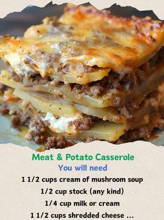 the recipe for meat and potato casserole is shown