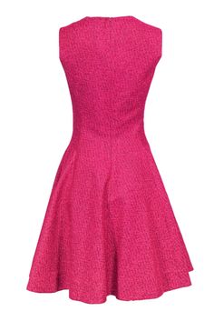 Step up your party wear with this shining sleeveless dress from Lela Rose! With a flattering and classic A-line silhouette, this is the kind of piece that you'll be able to wear for years to come. Slick your hair back in a sleek ponytail, slip on some slingbacks and keep dancing! Size 12 49% Cotton, 41% Acrylic, 4% Polyamide, 6% Polyester A-line silhouette Skirt has pleats Rounded neckline Metallic threads throughout Fully lined Zippered back Waist 32" Bust 36" Total length 39.5" Pink Fitted A-line Dress, Pink A-line Mini Dress With Back Zipper, Pink Stretch Dresses With Back Zipper, Pink Stretch Dress With Back Zipper, Pink A-line Dress For Formal Occasions, Pink Fit And Flare Mini Dress For Evening, Party Sleeveless Knee-length Dress With Flattering Silhouette, Knee-length Sleeveless Party Dress With Flattering Silhouette, Knee-length Sleeveless Dress For Party With Flattering Silhouette