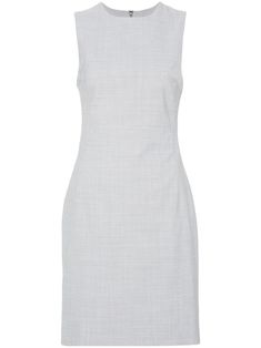 heather grey wool blend slub texture mélange effect concealed rear hook and zip fastening round neck sleeveless dart detailing seam detailing full lining straight hem knee-length Calvin Klein Dress, Wool Dress, High Neckline, Gray Dress, Dart, Day Dresses, Heather Grey, Heathers, Wool Blend