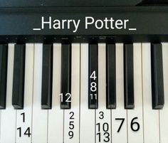 a close up of a piano keyboard with the words harry potter on it's keys