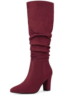 Stay up to date with the comfortable yet stylish Slouchy Pointy Toe Knee High Boots. These boots are designed with a classic slouchy silhouette with pointy toes. Superb craftsmanship ensures lasting quality, while the soft interior ensures all-day comfort. Styles like these are perfect for keeping up with today's trends without sacrificing comfort. Rubber sole Shaft measures approximately 15" from arch Heel Height: 3 1/3 inches; Shaft Height: 15 inches Halloween Costume Boots, Heel Knee High Boots, Winter Knit Hats, Womens Chunky Heels, Boot Accessories, Stay Up, Buy Shoes, Chunky Heel, Up To Date