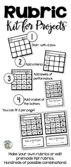 the rubrick kit for projects is shown in black and white, with instructions to make