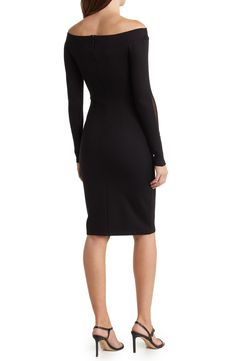 Illusive mesh panels gently structure this form-fitting and shoulder-bearing knit dress. 37'' length (size S) Off-the-shoulder Long sleeves Mesh panels Knit construction 66% rayon, 30% nylon, 4% spandex, Mesh: 100% polyester Machine wash, dry flat Imported Model stats: 5'10" height, 32" bust, 25" waist, 36" hip. Model is wearing size Small Mesh Panel, Knit Dress, Strapless Dress, Off The Shoulder, Dresses For Work, Nordstrom, Long Sleeves, Mesh, Long Sleeve