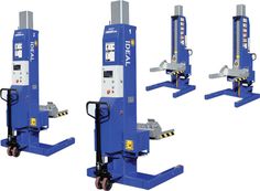 three different types of hydraulic jacking machines with wheels on each side and the other