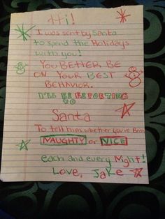 a piece of paper with writing on it that says, i miss santa and he is spend the holidays