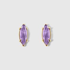 Amethyst Marquise Stud Earrings in Solid Gold – Midnight Shine Set - Aurora Laffite Jewelry Darkest Black, Purple And Yellow, The Midnight, Black Diamonds, Delicate Earrings, Marquise Cut, Amethyst Gemstone, Gold Details, Purple Amethyst