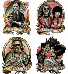 four stickers depicting the famous characters from tv series, sleepy mammamik