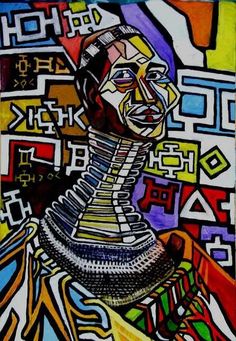 a painting of a man with many different colors