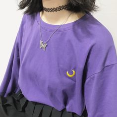 FREE SHIPPING - Moon Embroidery Long Sleeved T-shirt Purple Clothing Aesthetic, Purple Aesthetic Outfit, Aesthetic Outfit Plus Size, Vaporwave Fashion, Moon Embroidery, Purple Sweatshirt, Inspo Board, Pinterest Closet, Soft Grunge