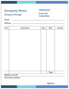 an invoice form is shown with blue lines on the bottom and white letters above it