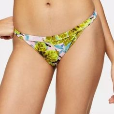 Topshop Idol Tropical Print Tanga Swim Bikini Bottom New With Tags Last Chance Nordstrom Tag Step Into The Sun With These Chic Topshop Swimsuit Bottoms. Designed In A Light Pink Hue For A Refreshing Pop Of Color At The Beach Or Pool. They Offer A Great Fit And Comfort, Crafted From A Blend Of Polyester And Elastane, Ensuring A Flattering Look With Every Wear. High-Cut Tanga Fully Lined Green And Pink Floral Pattern Size: Size Us 8 Condition: New Condition Features: Light Blue, Made In China, Str Stretch Tropical Tankini, Fitted Bottoms With Tropical Print For Sunbathing, Fitted Tropical Print Bottoms For Sunbathing, Tropical Print Trendy Swimwear, Swimsuit Bottoms, Pink Floral Pattern, Green And Pink, Swim Suit Bottoms, Cheeky Bikinis