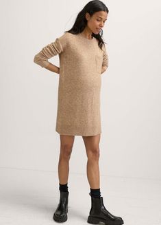 Practical Dress, Pregnancy Fashion Fall, Nursing Sweater, Neutral Dresses, Winter Maternity, Fall Maternity, Soft Wool, Sweater Sleeves