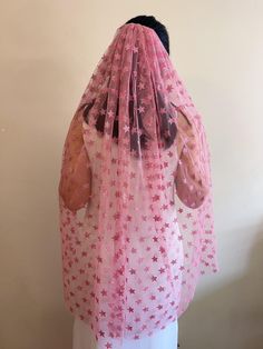 This pink shinning star tulle veil is just so fun!   Perfect for the bride wanting a unique wedding veil with a pink color. Metal comb attachment at the top. Available in three sizes: 16" shorty style 25" elbow style 39" fingertip style Bridal Shower Veil, Unique Wedding Veils, Veil Color, Bachelorette Veil, Wedding Blush, Wedding Veil Accessories, Tulle Veils, Metal Comb, Color Wedding