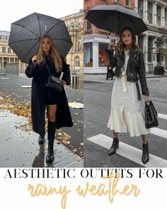 Fall Rainy Outfits Women, How To Dress For A Rainy Day, Outfit In Rainy Days, Cute Spring Rainy Day Outfits, Cute Raining Day Outfit, Rainy Day Elegant Outfit, Date Night Rainy Day Outfit, Dress Rainy Day Outfits, Spring Rainy Day Outfit Casual Chic