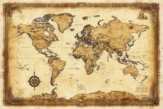 an old world map on parchment paper