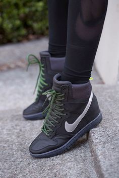 Ready to live. Ready to mix it up. A court-inspired design made for the streets.The Nike Dunk Sky Hi SneakerBoot. Nike High Tops, Shoes High, Running Shoes Nike, Shoes Outlet, Crazy Shoes, Up Girl, Nike Outfits