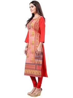 Readymade orange printed American Crepe / Rayon straight cut casual wear designer kurti crafted with floral digital print.
The kurti features round neck and quarter length sleeves.
Note : Kurti Without Lining & Leggings. Orange Bandhani Kurta For Eid, Multicolor Straight Kurta With Printed Border, Orange Bandhani Print Kurta For Eid, Printed Straight Kurta For Festivals, Printed Straight Kurta For Navratri, Orange Kurta With Printed Motifs For Diwali, Orange Kurta With Printed Motifs For Navratri, Red Digital Print Salwar Kameez For Eid, Eid Orange Kurta With Bandhani Print