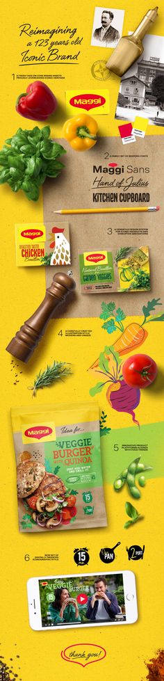 an image of some food items on a yellow background