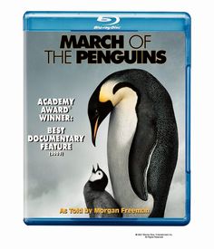 march of the penguins on blu - ray with an image of a penguin and its baby