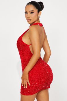 Available In Red. Sequin Micro Mini Dress High Neckline Sleeveless Sequin Embellished Open Back Lined Stretch Length = 31" Self: 100% Polyester Lining: 95% Polyester 5% Spandex Imported | Saskia Sequin Micro Mini Dress in Red size Medium by Fashion Nova Micro Mini Dresses, Red Sequin, Micro Mini, Red Mini Dress, Dress Pant, High Neckline, Red Fashion, Open Back, Fashion Nova