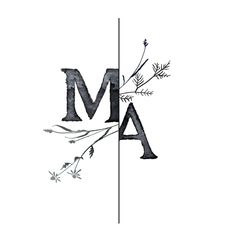 the letter m is made up of branches and leaves, with the word ma above it