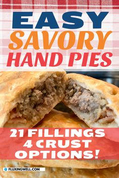 easy savory hand pies baked and ready to eat for lunch, a snack, or an appetizer Hand Pie Crust Recipe, Savory Hand Pie, Meat Hand Pie Recipe, Gluten Free Savory, Easy Homemade Pie Crust, Savory Hand Pies Recipes, Easy Hand Pies, Easy Homemade Pie, Savory Hand Pies