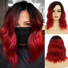 Curly Wavy Bob, Red Bob, Red Wig, Wavy Bob, Cosplay Hair, Halloween Wigs, Wig Short, Natural Wigs, High Quality Wigs