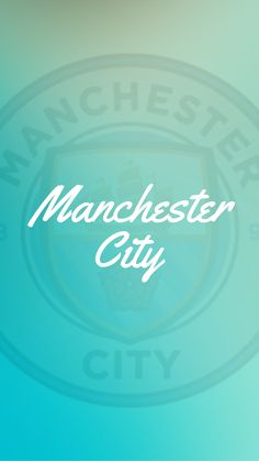 the manchester city logo on a blue and green background