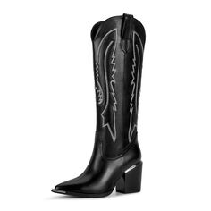 PRICES MAY VARY. SIZE: Black cowboy boots for women wide calf is 8cm/3.15 inches. For more size details, please refer to the size introduction in the pictures and details. DESIGN : The fashionable knee high cowboy boots for women feature unique Western embroidery and pointed design, restoring the classic style of denim boots. Our cowboy boots for women with metal toe have added a metal design on the toe, perfectly blending classic and fashionable elements to attract attention from others.The whi Tall Cowgirl Boots, High Cowboy Boots, Girls Cowgirl Boots, Western Boots For Women, Tall Western Boot, Knee High Cowboy Boots, White Cowgirl Boots, Black Cowgirl Boots, Cowboy Boots For Women