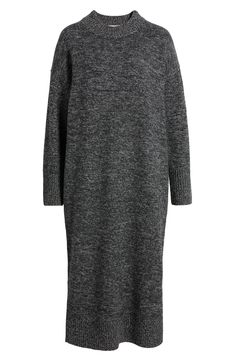 This long sweater-dress knit from marled merino-wool yarn is perfect for when you want to look put together but also want the relaxed coziness of your favorite pullover. Slips on over head Crewneck Long sleeves Dropped shoulders Ribbed cuffs and hem 100% merino wool Hand wash, dry flat Imported Long Wool Sweater Dress For Fall, Long Wool Sweater Dress For Winter, Knitted Wool Sweater Dress For Fall, Chic Long Sleeve Wool Sweater Dress, Cozy Long Sleeve Wool Sweater Dress, Black Long Sleeve Merino Wool Sweater, Non-stretch Midi Sweater Dress, Casual Non-stretch Long Sleeve Sweater Dress, Elegant Long Sleeve Non-stretch Sweater Dress