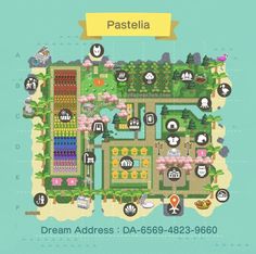 a map that shows the location of some places in pastella, which are surrounded by trees and flowers