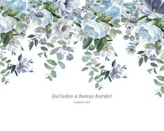 watercolor flowers and leaves border with place for text