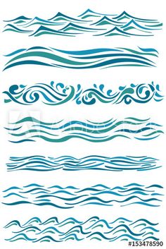 a set of water waves in blue and green colors