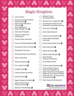 a pink and white printable mickey mouse kingdom checklist